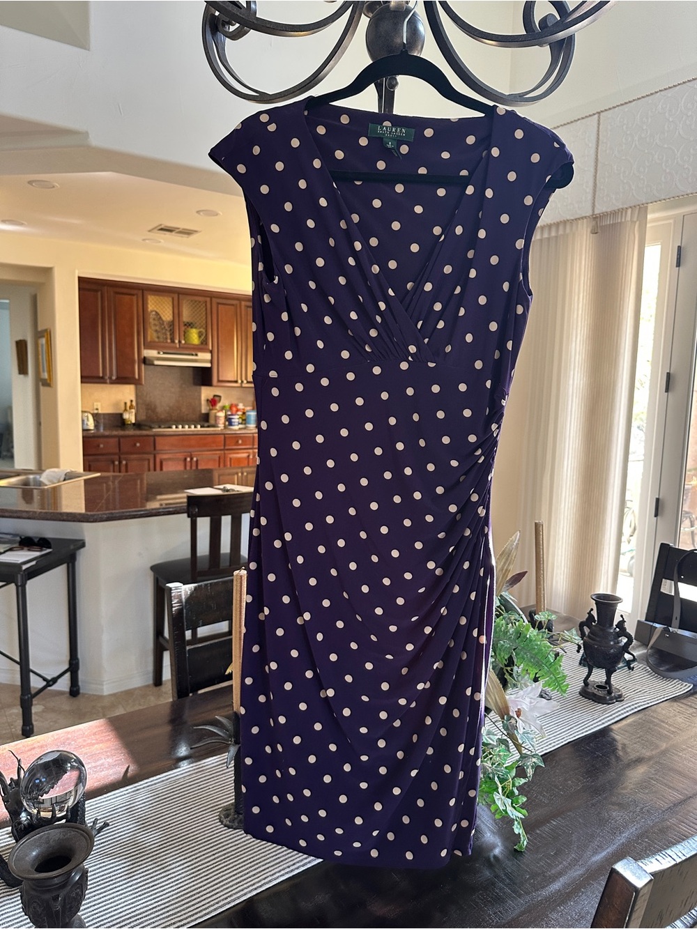 Ralph Lauren Purple Polka Dot V-Neck Sheath Dress